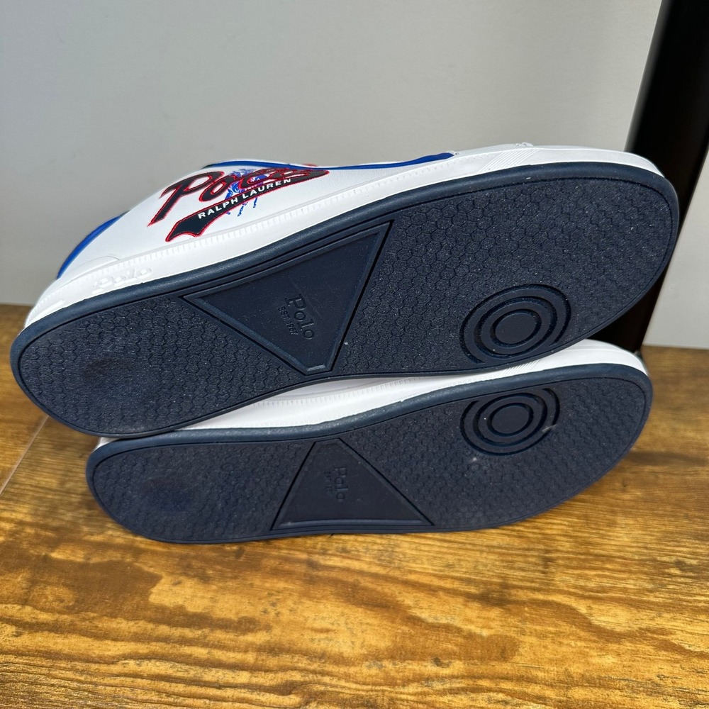 Polo Ralph Lauren Heritage Court III Graphic White Navy Red Sneakers Kids Size 6 - Picture 9 of 10